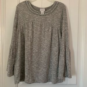 Womens Liz Claiborne grey bell sheeve blouse